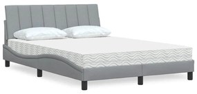vidaXL Cama com colchão 120x200 cm tecido cinza-claro