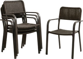 Outsunny Conjunto de 4 Cadeiras de Jardim Exterior Empilháveis com Apoios de Braços e Estrutura de Aço 55x60x83 cm Castanho Escuro | Aosom Portugal