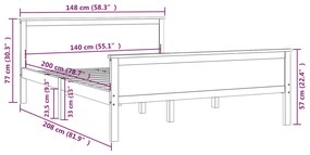 Estrutura de cama 140x200 cm pinho maciço