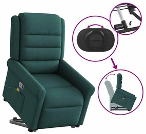 Poltrona reclinável elevatória de massagens tecido verde-escuro