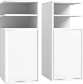 HOMCOM Conjunto de 2 Mesas de Cabeceira com Armário e Compartimentos Abertos 25x30x60 cm Branco | Aosom Portugal