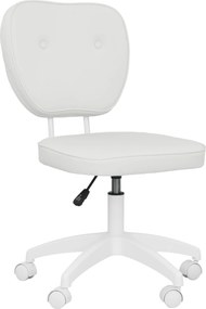 Cadeira de Escritório Estofada em PU com Altura Ajustável Sem Braços Cadeira de Estudo Dormitório 46x59x82-92 cm Branco