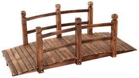 Ponte de madeira rústica e maciça 150 x 67 x 55 cm com corrimão para Decoração de jardim Suporta um peso máximo de 100 kg Castanho