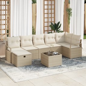 Conjunto de Sofá de Jardim de 8 Peças com Almofadas Bege Polirattan