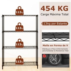 Estante metálica ajustável 91 x 35 x 138,5 cm de 4 níveis com grelha de arame com capacidade para 452 kg para casa, cozinha, garagem, escritório Preta