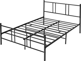 Estrutura de cama casal em metal com cabeceira, ripas de aço para colchão 160 x 200 cm preto, COLCHÃO NÃO INCLUÍDO
