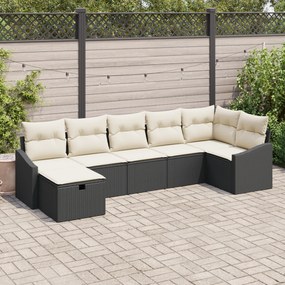 Conjunto de Sofá de Jardim de 7 peças com Almofadas Rattan Preto