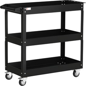DURHAND Carrinho de Ferramentas com Rodas 3 Prateleiras de Armazenamento e Alça Lateral 83x35,3x76 cm Preto | Aosom Portugal