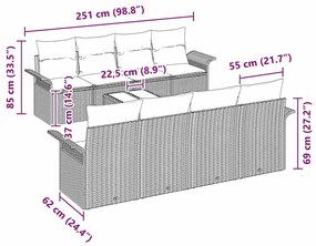 Conjunto de Sofá de Jardim de 9 Peças com Almofadas Pretas de Rattan e