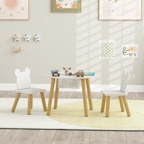 Conjunto composto por 1 mesa redonda e 2 cadeiras infantis de 3 peças, com encosto em forma de urso, para atividades, trabalhos manuais e refeições, p