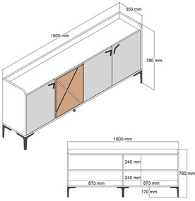 Console Venedik – Walnut Cream – 180 x 78 x 35 cm