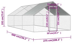Galinheiro exterior em aço galvanizado 2,75x6x1,92 m