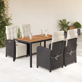 vidaXL 5 pcs conjunto de jantar p/ jardim c/ almofadões vime PE preto