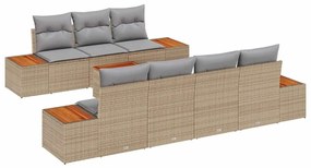 Conjunto de Sofá para Jardim vidaXL com Almofadas Bege Rattan Acácia