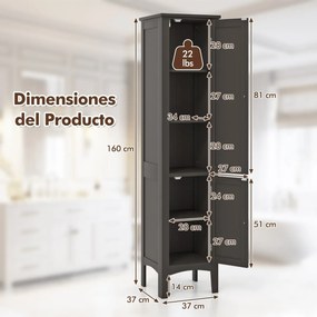 Armário para casa de banho ou cozinha 37 x 37 x 160 cm com 5 níveis de armazenamento Castanho