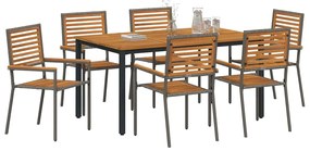 Conjunto de Jantar de Jardim vidaXL 7 Peças Cinza Poli Rattan Acácia