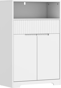 HOMCOM Armário Estreito para Casa de Banho com Gaveta Canelada, Prateleira Aberta e Prateleira Ajustável 60x30x91,5 cm Branco | Aosom Portugal
