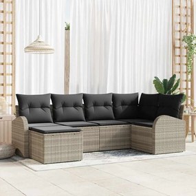 vidaXL Conjunto de Sofás de Jardim 6 Peças com Almofadas Cinza Claro de Ratan Polimérico