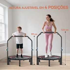 Trampolim de Fitness Ø102 cm Dobrável com Guiador Ajustável de 4 Níveis e Bandas para Treino de Pernas e Corpo Vermelho