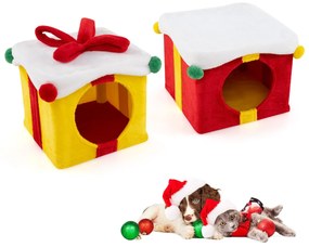 Casa de Natal para gatos de 2 andares em forma de presentes Casa para gatos empilhável com laço Mobiliário para gatos de interior com 2 camas