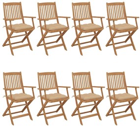 vidaXL Cadeiras de jardim dobráveis 8 pcs c/ almofadões acácia maciça