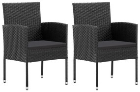 vidaXL Cadeiras de jardim com almofadões 2 pcs vime PE preto
