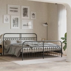 Estrutura de cama com cabeceira e pés 183x203 cm metal preto