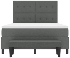 Cama Box Spring com Colchão e Banco Cinza Escuro 140x190 cm Tecido