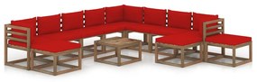 12 pcs conjunto lounge para jardim com almofadões vermelhos