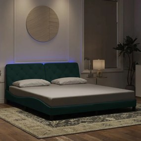 vidaXL Estrutura de cama com LED sem colchão 180x200 cm veludo verde-escuro