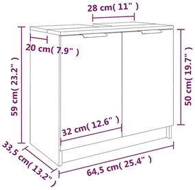 Armário casa de banho 64,5x33,5x59 cm madeira sonoma cinza