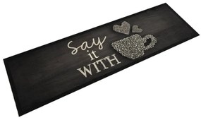 vidaXL Tapete de cozinha lavável 45x150 cm veludo padrão chávena preto
