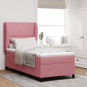 Cama Box Spring vidaXL com Colchão Rosa 90x190 cm Veludo