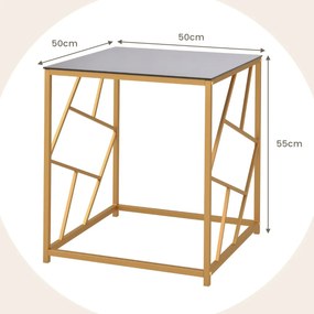 Mesa de centro quadrada com mesa lateral superior de vidro temperado para sala e quarto 50 x 50 x 55 cm branca