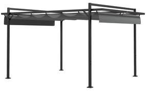 Outsunny Pérgola 3x4 Pérgola de Jardim com Teto Retrátil de Poliéster e 12 Orifícios de Drenagem Cinza | Aosom Portugal