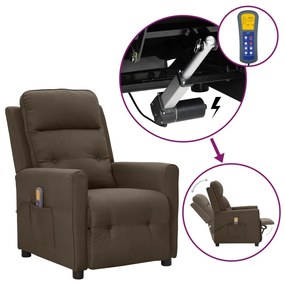 vidaXL Poltrona elevatória de massagens tecido castanho-escuro