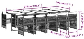 11 pcs conjunto de jantar p/ jardim c/ almofadões vime PE preto