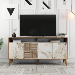 Console Milan – Nogal e Mármore Branco – 160 cm x 78 cm x 35 cm