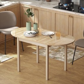 Mesa de jantar dobrável oval em madeira maciça 140 x 70 x 75 cm, com 2 abas (CADEIRAS NÃO INCLUIDAS), que ocupa pouco espaço,  Cor: natural