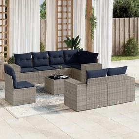 vidaXL 9 pcs conjunto sofás p/ jardim c/ almofadões vime PE cinzento