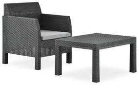 vidaXL 2 pcs conjunto lounge de jardim com almofadão vime PP antracite