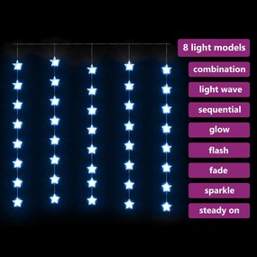 Cortina iluminação c/ estrelas 200 LEDs 8 funções azul