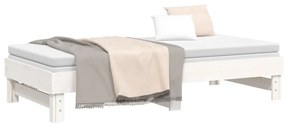 Sofá-cama de puxar 2x(75x190) cm madeira de pinho maciça branco