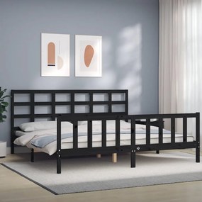 vidaXL Estrutura de cama com cabeceira 180x200 cm madeira maciça preto