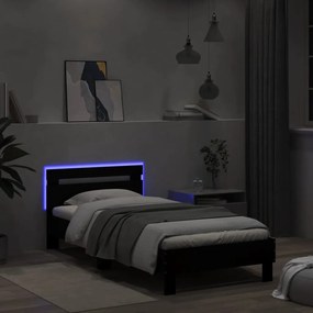 Estrutura de cama com cabeceira e luzes LED 100x200 cm preto