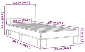 Estrutura cama 100x200 cm derivados madeira/metal cinza sonoma