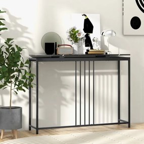 Mesa de consola 120 cm Mesa de entrada estreita com tampo de mármore sintético Estrutura metálica robusta para sala de estar Preto
