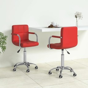 vidaXL Cadeiras jantar giratórias 2pcs couro artificial vermelho tinto