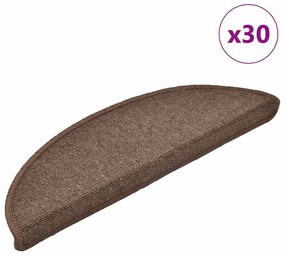 vidaXL Tapetes de escada 30 pcs 56x17x3 cm castanho café