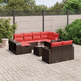 vidaXL 11 pcs conjunto sofás de jardim c/ almofadões vime PE castanho
